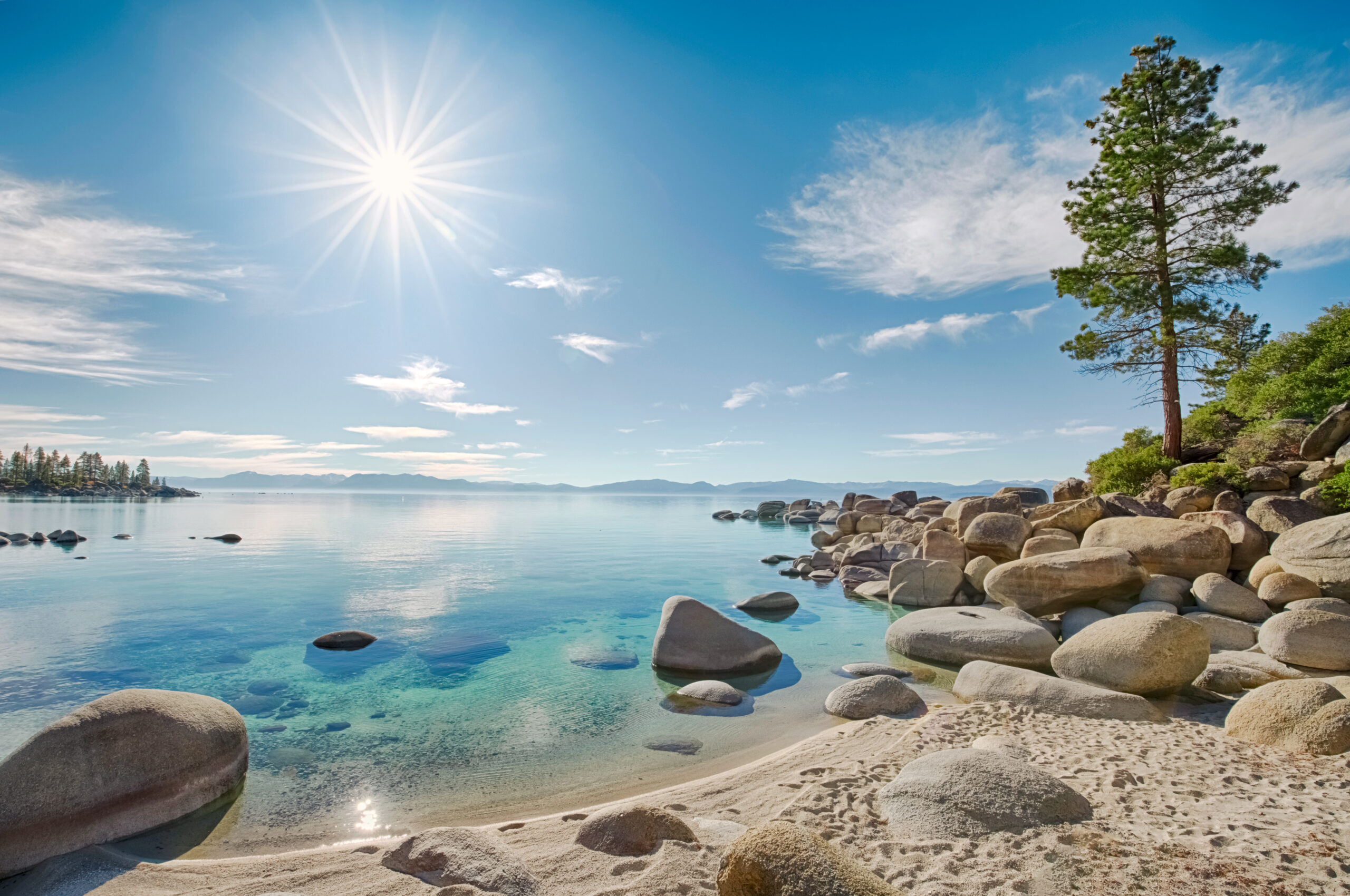 the shore of lake tahoe in the day time